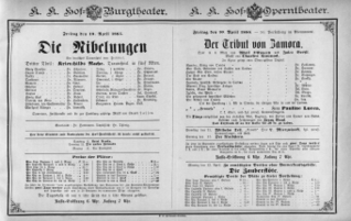 Theaterzettel (Oper und Burgtheater in Wien) 18850410 Seite: 1