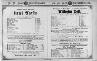 Theaterzettel (Oper und Burgtheater in Wien) 18850411 Seite: 1