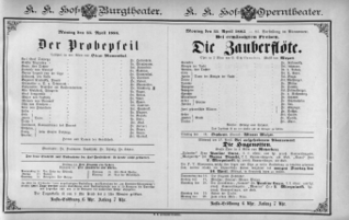 Theaterzettel (Oper und Burgtheater in Wien) 18850413 Seite: 1