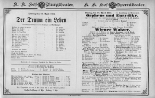 Theaterzettel (Oper und Burgtheater in Wien) 18850414 Seite: 1