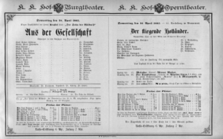 Theaterzettel (Oper und Burgtheater in Wien) 18850416 Seite: 1