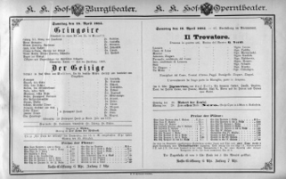 Theaterzettel (Oper und Burgtheater in Wien) 18850418 Seite: 1