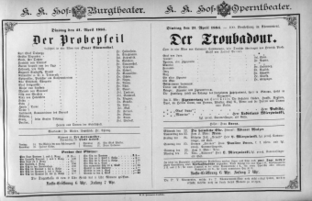 Theaterzettel (Oper und Burgtheater in Wien) 18850421 Seite: 1
