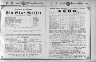 Theaterzettel (Oper und Burgtheater in Wien) 18850426 Seite: 1
