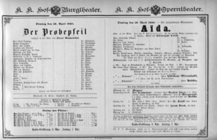 Theaterzettel (Oper und Burgtheater in Wien) 18850428 Seite: 1