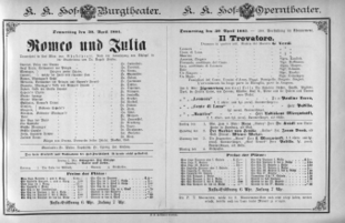 Theaterzettel (Oper und Burgtheater in Wien) 18850430 Seite: 1