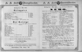 Theaterzettel (Oper und Burgtheater in Wien) 18850501 Seite: 1