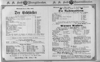 Theaterzettel (Oper und Burgtheater in Wien) 18850506 Seite: 1