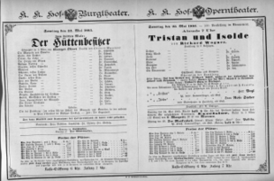 Theaterzettel (Oper und Burgtheater in Wien) 18850523 Seite: 1