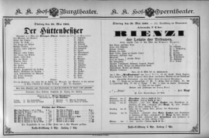 Theaterzettel (Oper und Burgtheater in Wien) 18850526 Seite: 1