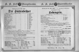 Theaterzettel (Oper und Burgtheater in Wien) 18850529 Seite: 1