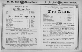 Theaterzettel (Oper und Burgtheater in Wien) 18850609 Seite: 1