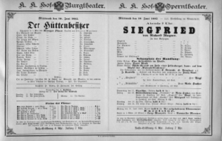 Theaterzettel (Oper und Burgtheater in Wien) 18850610 Seite: 1