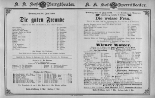 Theaterzettel (Oper und Burgtheater in Wien) 18850614 Seite: 1