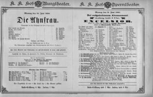 Theaterzettel (Oper und Burgtheater in Wien) 18850615 Seite: 1
