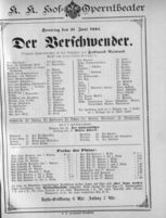 Theaterzettel (Oper und Burgtheater in Wien) 18850621 Seite: 1