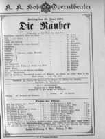 Theaterzettel (Oper und Burgtheater in Wien) 18850626 Seite: 1