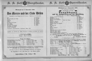Theaterzettel (Oper und Burgtheater in Wien) 18850902 Seite: 1