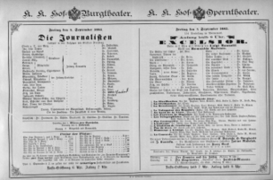 Theaterzettel (Oper und Burgtheater in Wien) 18850904 Seite: 1