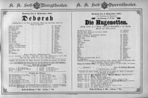 Theaterzettel (Oper und Burgtheater in Wien) 18850906 Seite: 1