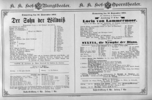 Theaterzettel (Oper und Burgtheater in Wien) 18850910 Seite: 1