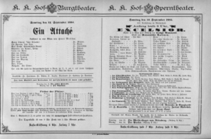 Theaterzettel (Oper und Burgtheater in Wien) 18850912 Seite: 1
