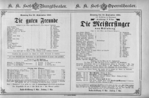 Theaterzettel (Oper und Burgtheater in Wien) 18850913 Seite: 1