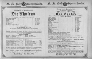 Theaterzettel (Oper und Burgtheater in Wien) 18850914 Seite: 1