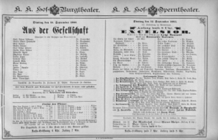 Theaterzettel (Oper und Burgtheater in Wien) 18850915 Seite: 1
