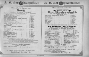 Theaterzettel (Oper und Burgtheater in Wien) 18850916 Seite: 1
