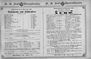 Theaterzettel (Oper und Burgtheater in Wien) 18850917 Seite: 1