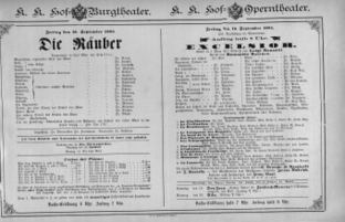 Theaterzettel (Oper und Burgtheater in Wien) 18850918 Seite: 1