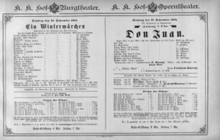Theaterzettel (Oper und Burgtheater in Wien) 18850919 Seite: 1