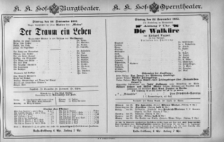 Theaterzettel (Oper und Burgtheater in Wien) 18850922 Seite: 1