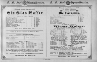 Theaterzettel (Oper und Burgtheater in Wien) 18850923 Seite: 1