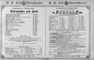 Theaterzettel (Oper und Burgtheater in Wien) 18850924 Seite: 1