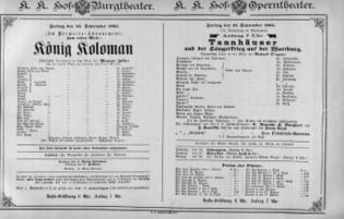 Theaterzettel (Oper und Burgtheater in Wien) 18850925 Seite: 1