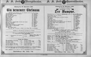 Theaterzettel (Oper und Burgtheater in Wien) 18850929 Seite: 1