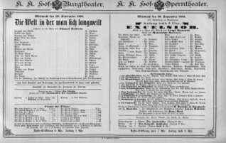 Theaterzettel (Oper und Burgtheater in Wien) 18850930 Seite: 1