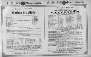 Theaterzettel (Oper und Burgtheater in Wien) 18851003 Seite: 1