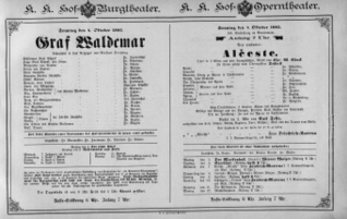 Theaterzettel (Oper und Burgtheater in Wien) 18851004 Seite: 1