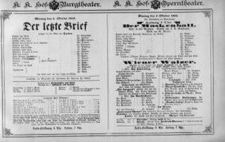 Theaterzettel (Oper und Burgtheater in Wien) 18851005 Seite: 1