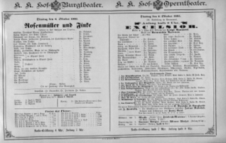 Theaterzettel (Oper und Burgtheater in Wien) 18851006 Seite: 1