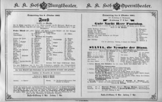 Theaterzettel (Oper und Burgtheater in Wien) 18851008 Seite: 1