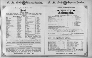 Theaterzettel (Oper und Burgtheater in Wien) 18851010 Seite: 1