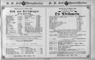 Theaterzettel (Oper und Burgtheater in Wien) 18851013 Seite: 1