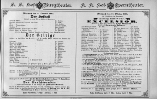 Theaterzettel (Oper und Burgtheater in Wien) 18851014 Seite: 1