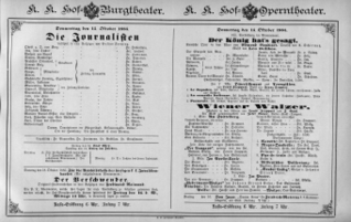 Theaterzettel (Oper und Burgtheater in Wien) 18851015 Seite: 1