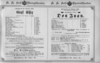 Theaterzettel (Oper und Burgtheater in Wien) 18851016 Seite: 1