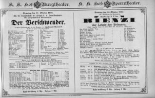 Theaterzettel (Oper und Burgtheater in Wien) 18851018 Seite: 1